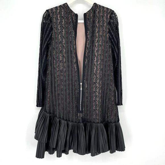 Nha Khanh Faux Leather Trimmed Lace Dress Black Size 10 - Picture 5 of 12
